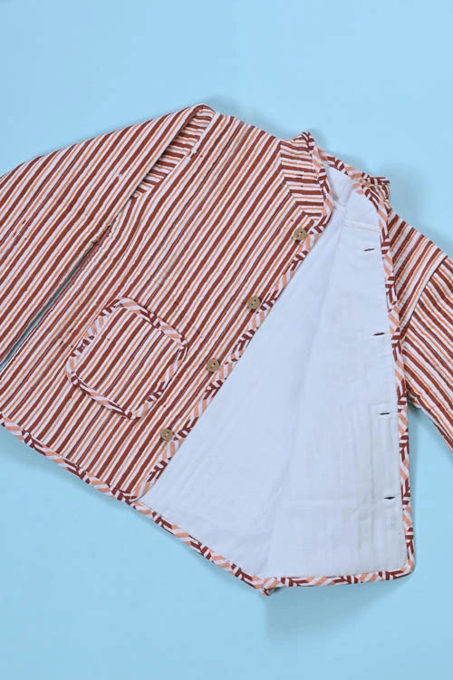 Poddar Exports Brown Stripes Kids Quilted Jacket