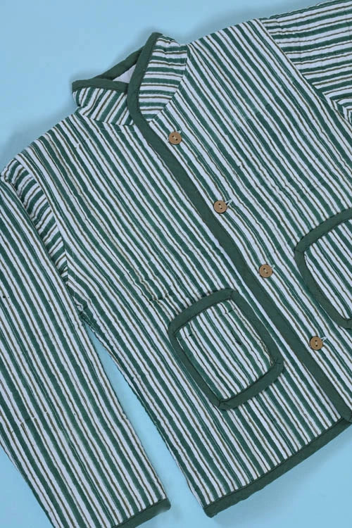 Poddar Exports Green Stripes Kids Quilted Jacket