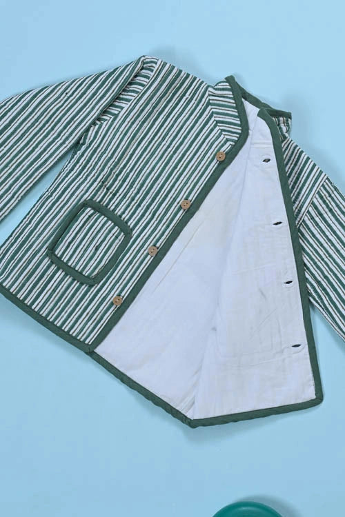 Poddar Exports Green Stripes Kids Quilted Jacket