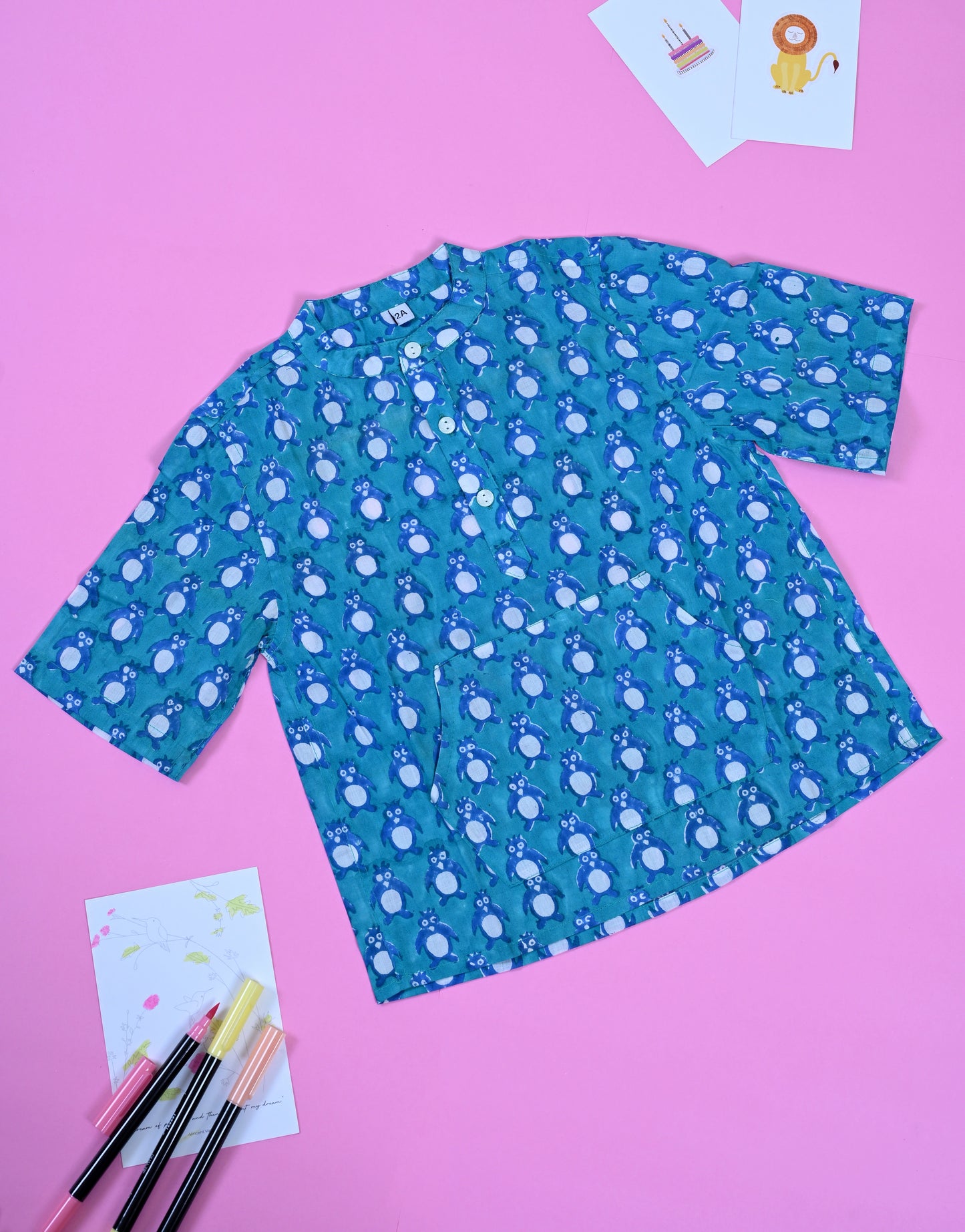 Poddar Exports Penguin Kids Cotton Hoodie Kurta Shirt