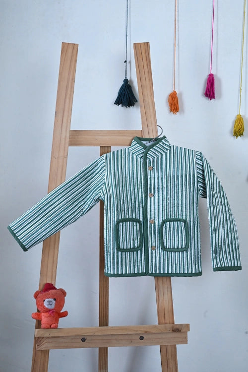 Poddar Exports Green Stripes Kids Quilted Jacket