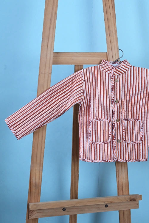 Poddar Exports Brown Stripes Kids Quilted Jacket