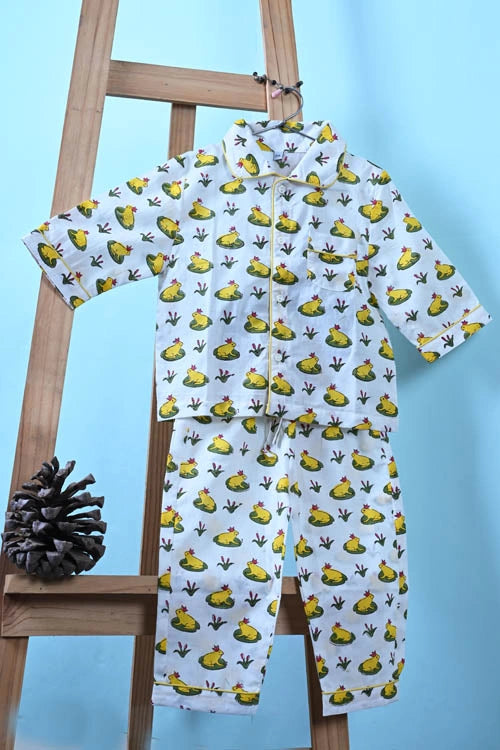 Poddar Exports Yellow Frog Kids Cotton Night Suit Set