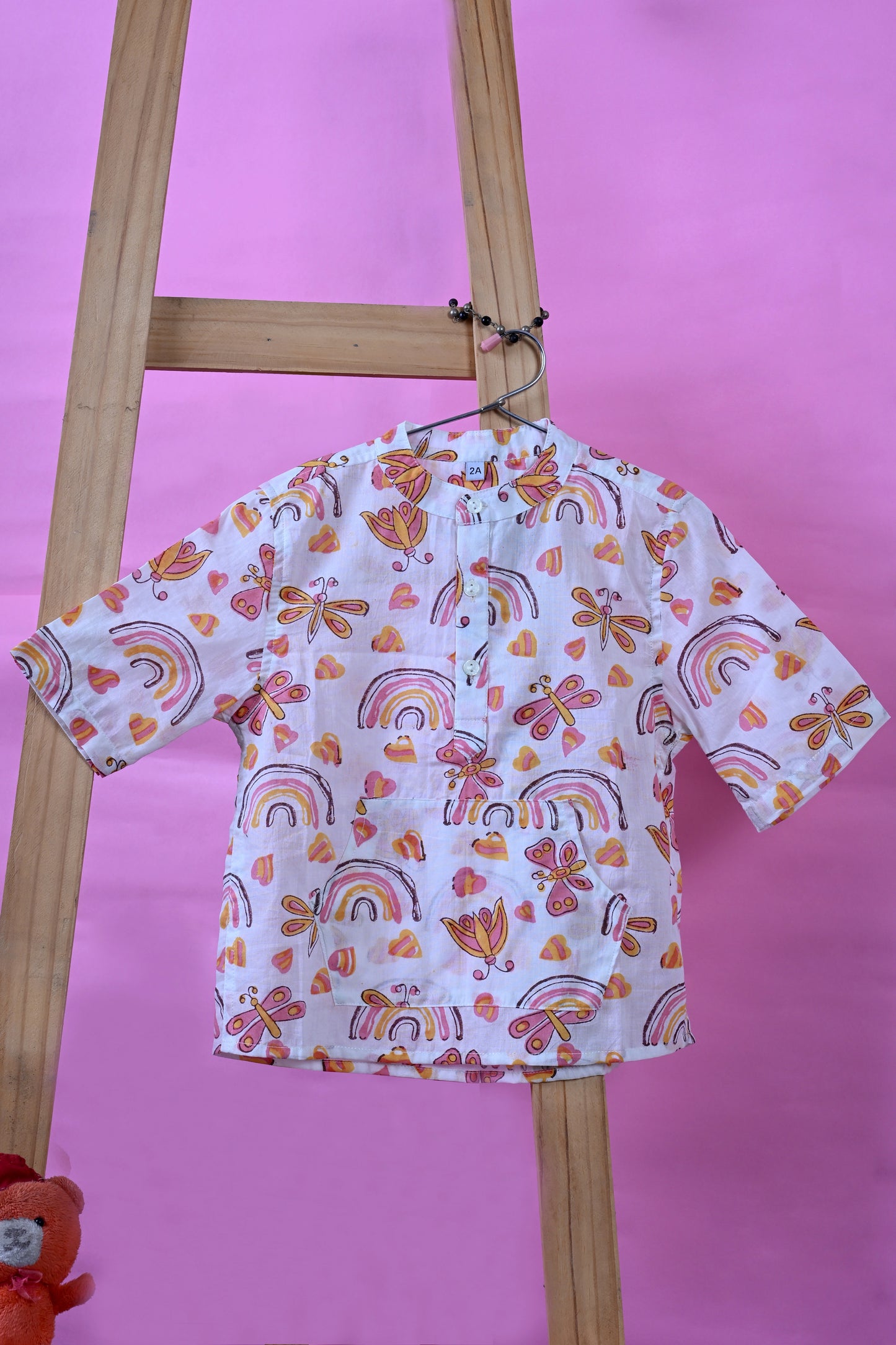 Poddar Exports Rainbow Kids Cotton Hoodie Kurta Shirt