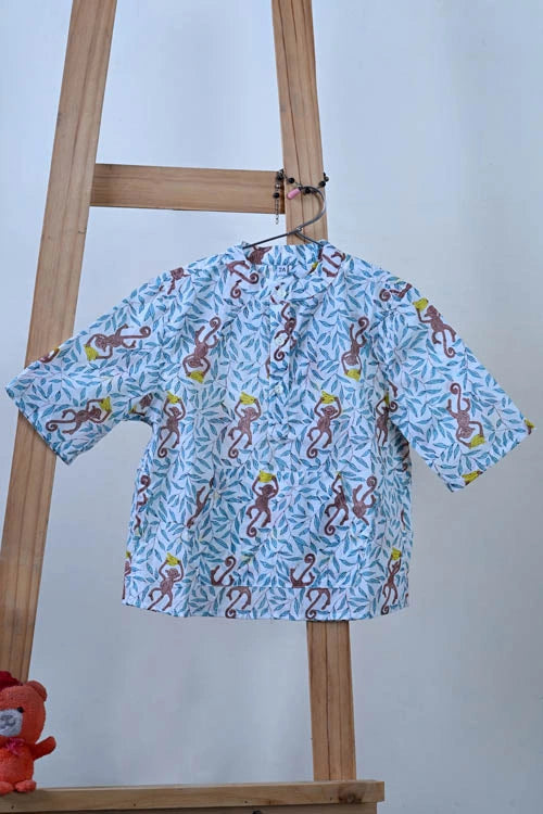 Poddar Exports Monkey Kids Cotton Hoodie Kurta Shirt