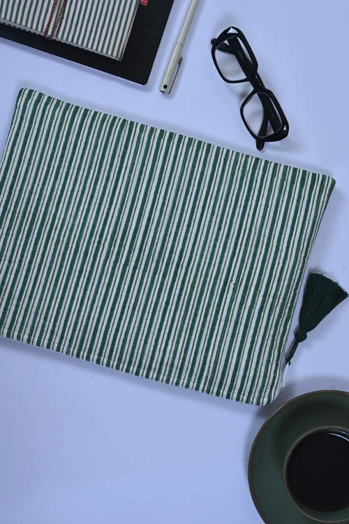 Poddar Exports Green Stripes Laptop Sleeve