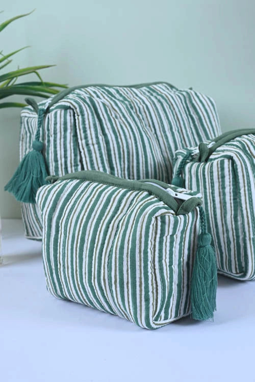 Poddar Exports Green Stripes Multi Purpose Pouch