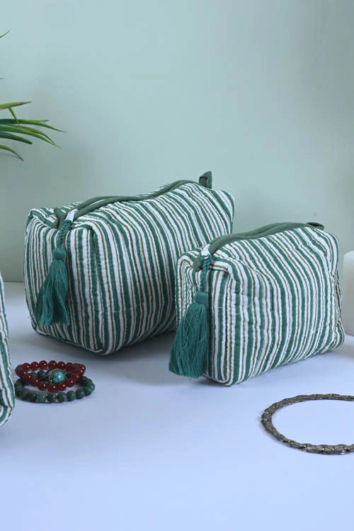Poddar Exports Green Stripes Multi Purpose Pouch