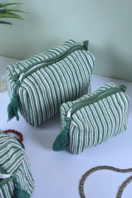 Poddar Exports Green Stripes Multi Purpose Pouch