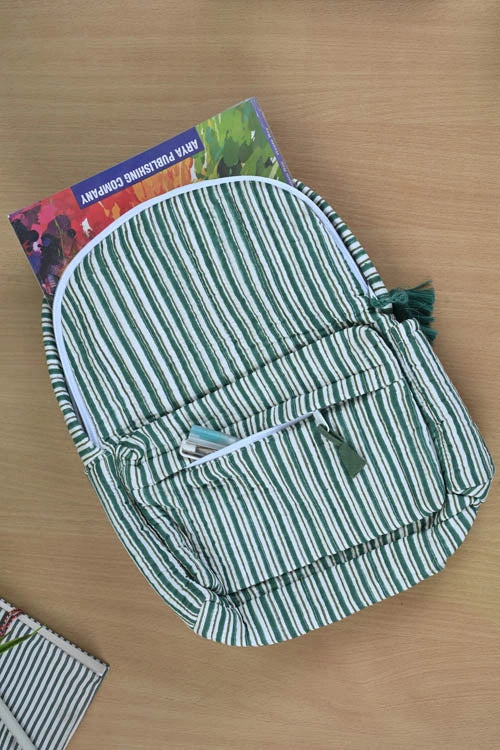 Poddar Exports Green Stripes Backpack