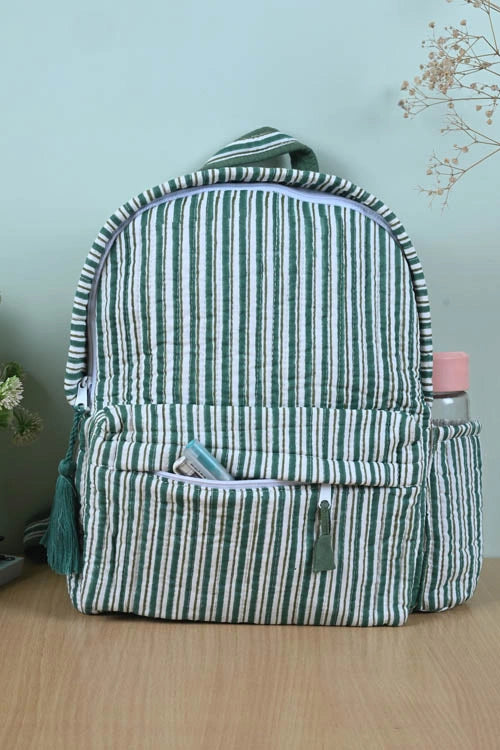 Poddar Exports Green Stripes Backpack