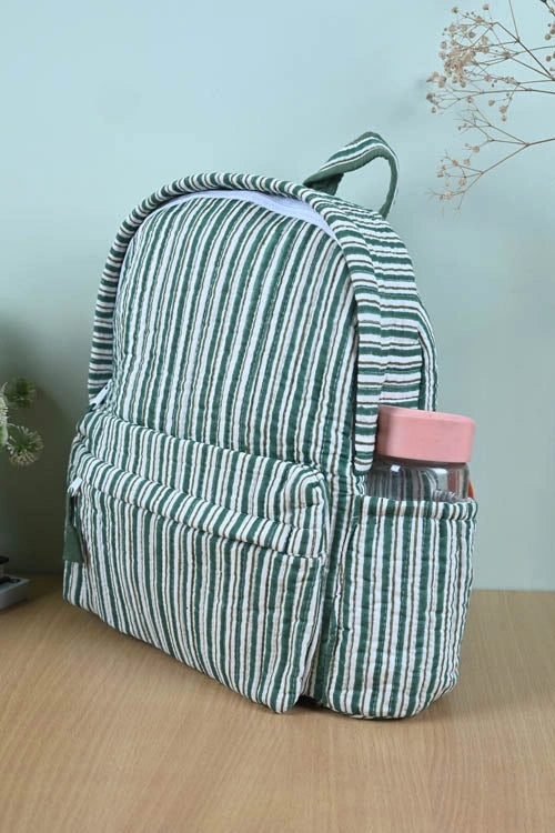 Poddar Exports Green Stripes Backpack