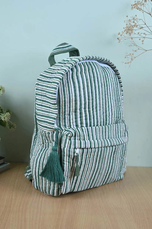 Poddar Exports Green Stripes Backpack