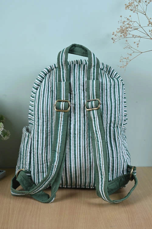Poddar Exports Green Stripes Backpack
