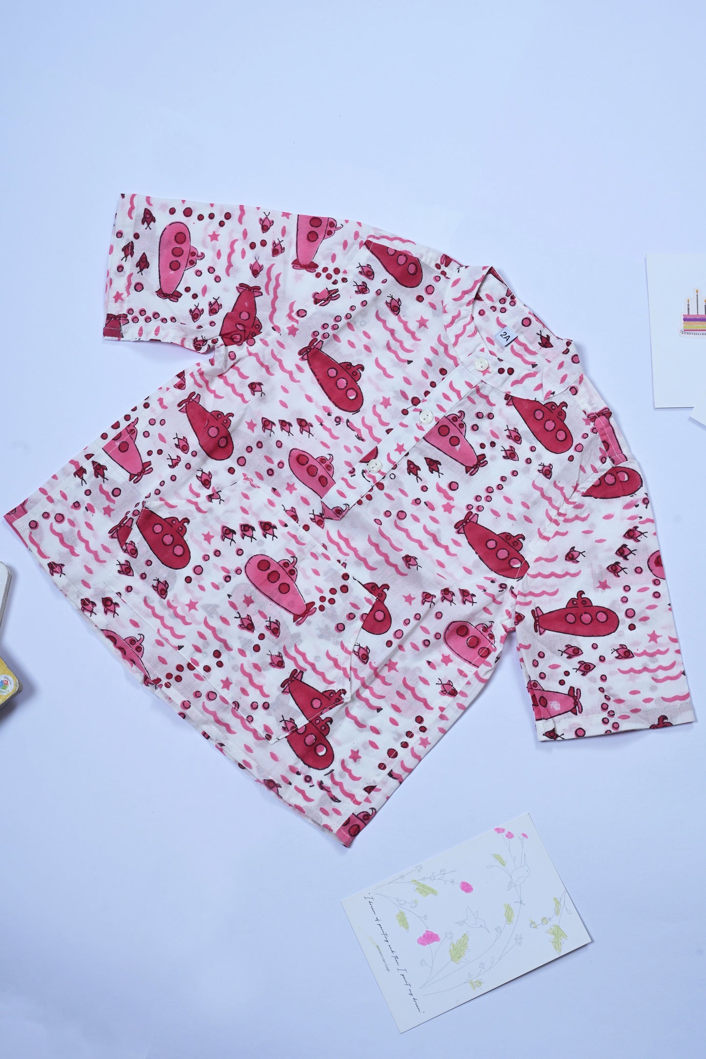 Poddar Exports Pink Submarine Kids Cotton Hoodie Kurta Shirt