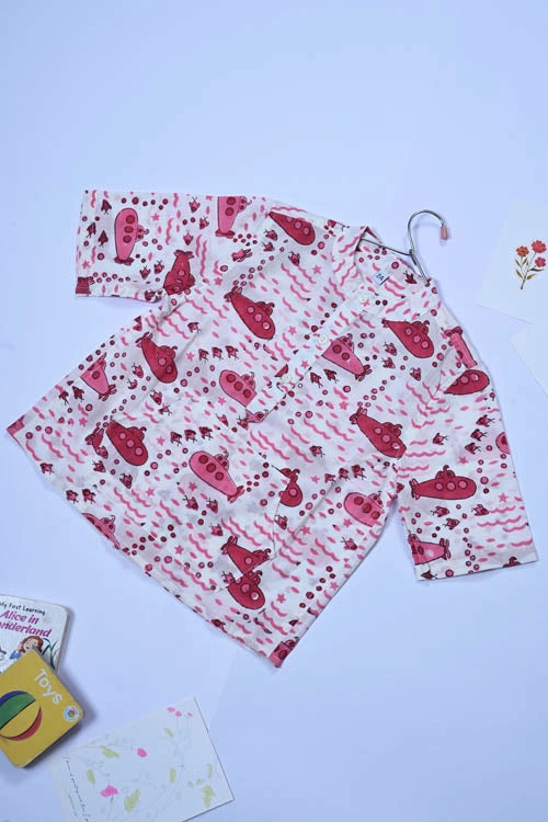 Poddar Exports Pink Submarine Kids Cotton Hoodie Kurta Shirt