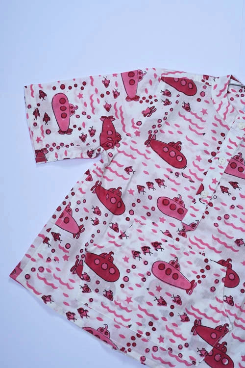 Poddar Exports Pink Submarine Kids Cotton Hoodie Kurta Shirt