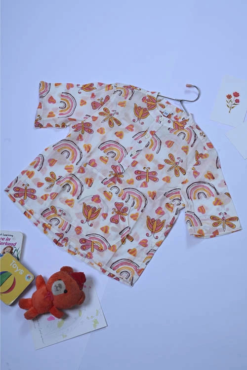 Poddar Exports Rainbow Kids Cotton Hoodie Kurta Shirt