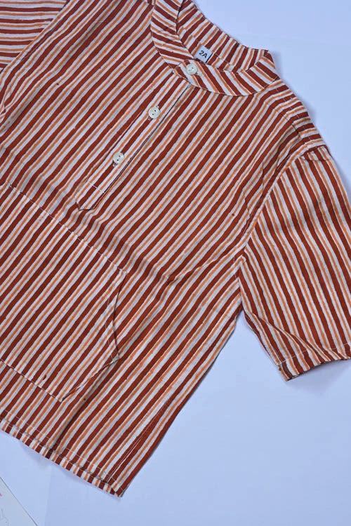 Poddar Exports Brown Stripes Kids Cotton Hoodie Kurta Shirt