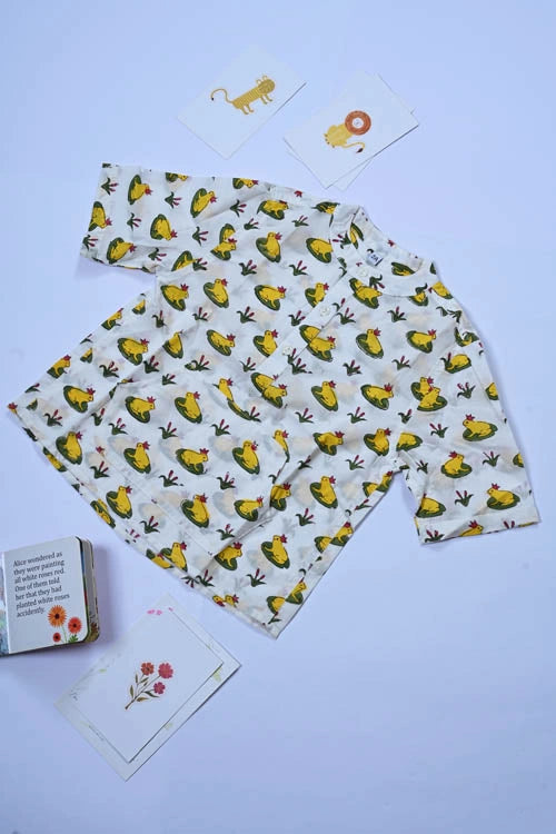 Poddar Exports Yellow Frog Kids Cotton Hoodie Kurta Shirt