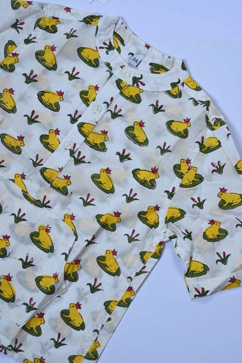 Poddar Exports Yellow Frog Kids Cotton Hoodie Kurta Shirt