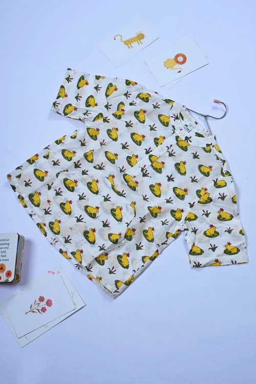 Poddar Exports Yellow Frog Kids Cotton Hoodie Kurta Shirt