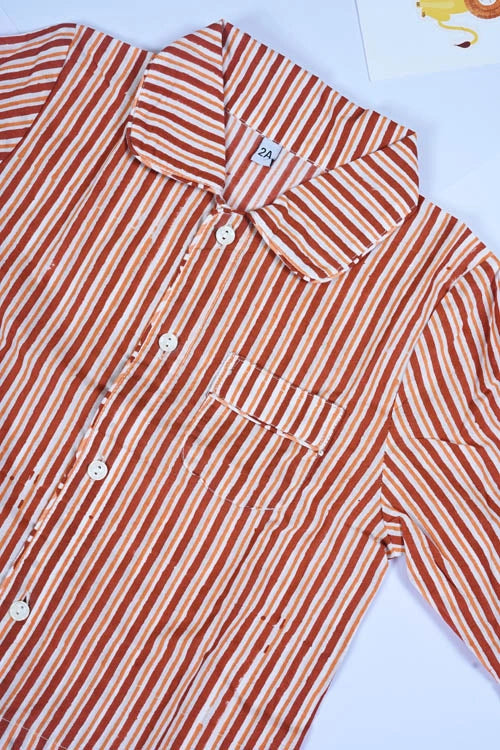 Poddar Exports Brown Stripes Kids Cotton Night Suit Set