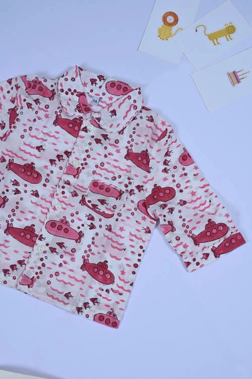 Poddar Exports Pink Submarine Kids Cotton Night Suit Set