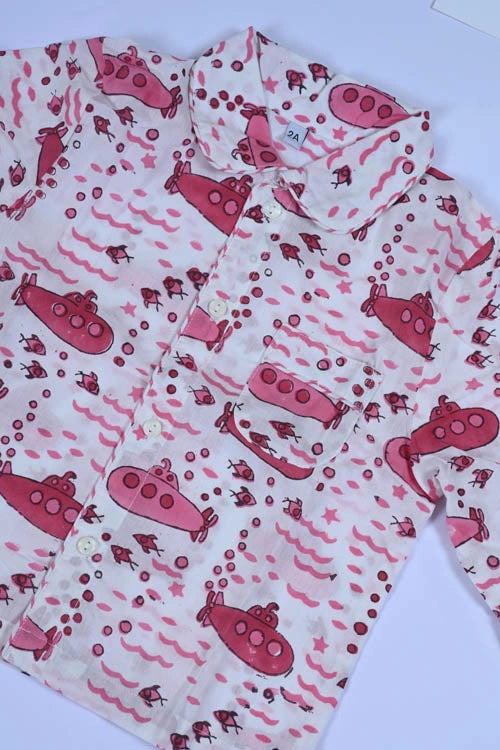 Poddar Exports Pink Submarine Kids Cotton Night Suit Set