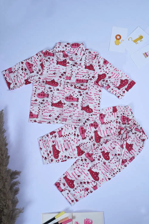 Poddar Exports Pink Submarine Kids Cotton Night Suit Set
