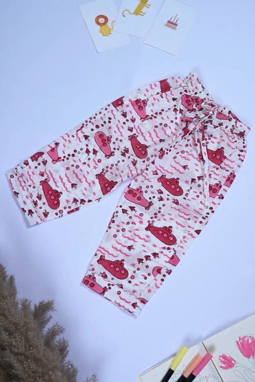 Poddar Exports Pink Submarine Kids Cotton Night Suit Set