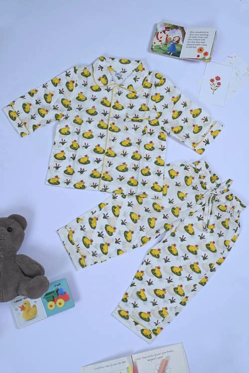 Poddar Exports Yellow Frog Kids Cotton Night Suit Set