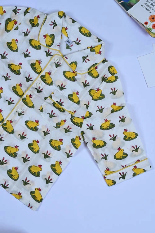 Poddar Exports Yellow Frog Kids Cotton Night Suit Set