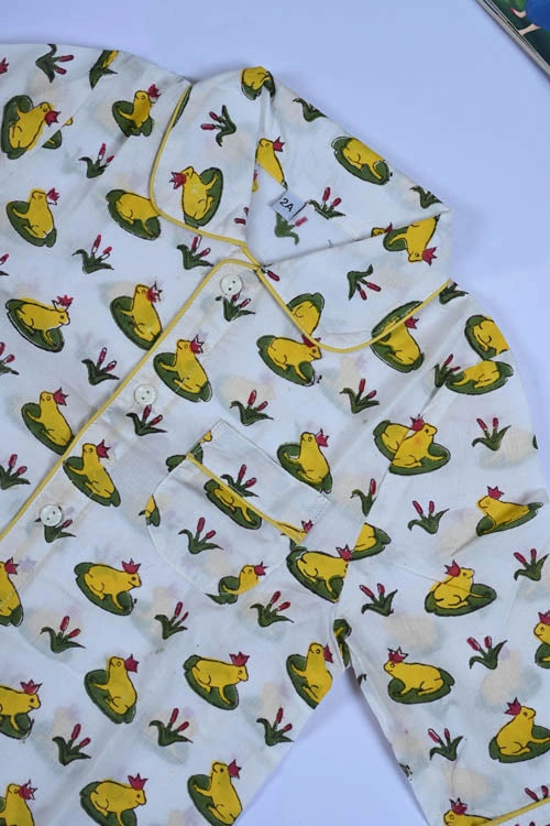 Poddar Exports Yellow Frog Kids Cotton Night Suit Set