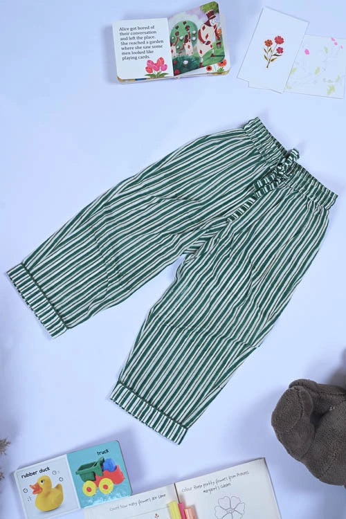 Poddar Exports Green Stripes Kids Cotton Night Suit Set