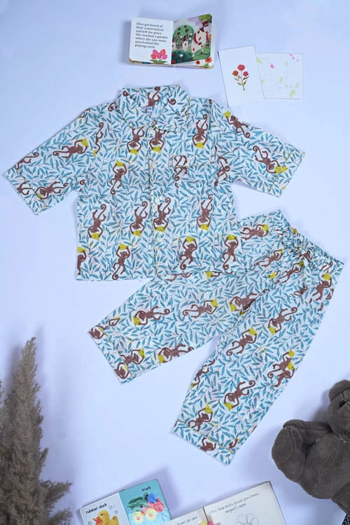 Poddar Exports Monkey Kids Cotton Night Suit Set