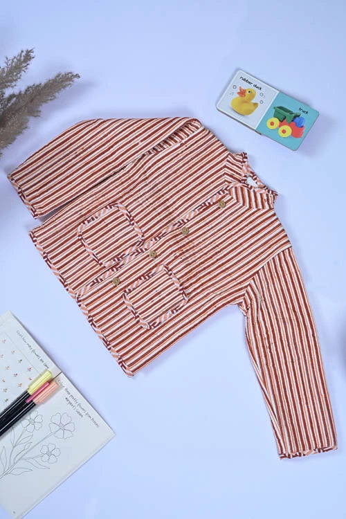 Poddar Exports Brown Stripes Kids Quilted Jacket