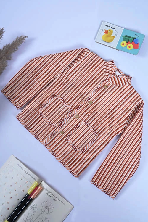 Poddar Exports Brown Stripes Kids Quilted Jacket