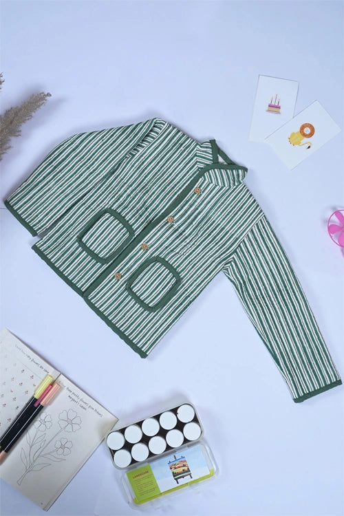 Poddar Exports Green Stripes Kids Quilted Jacket