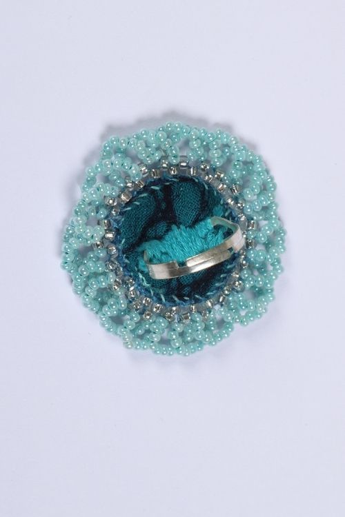 Antarang-  Aasmani (Blue) Bead Jumki Ring,  100% Cotton. Hand Made By Divyang Rural Women.