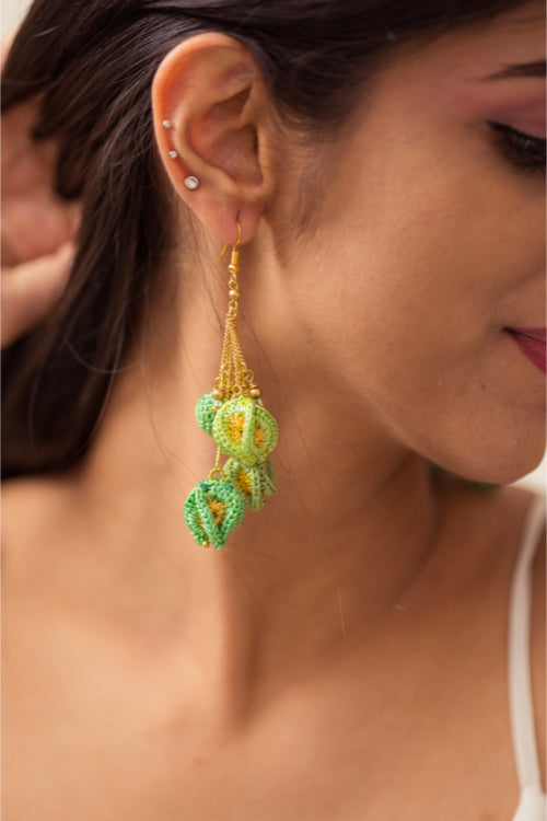 Samoolam Swing Earrings ~ Green Bougainvillea
