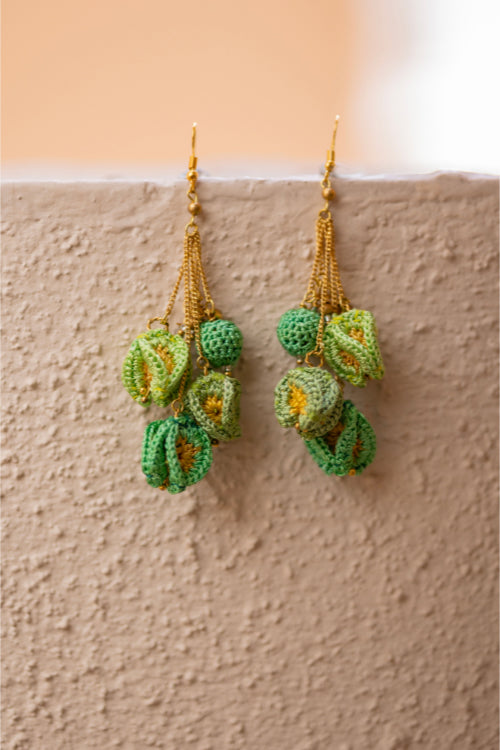 Samoolam Swing Earrings ~ Green Bougainvillea