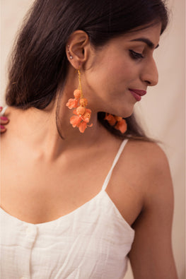 Samoolam Swing Earrings - Orange Floral