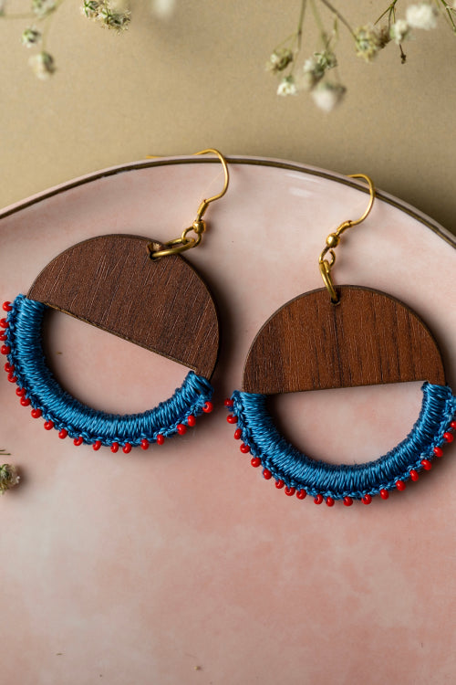 Samoolam Handmade Crescent Moon Earrings Indigo