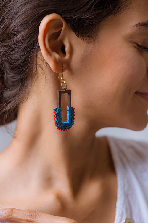 Samoolam Handmade Rectangle Loop Indigo Earrings