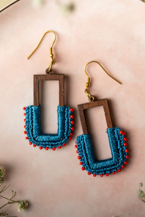 Samoolam Handmade Rectangle Loop Indigo Earrings