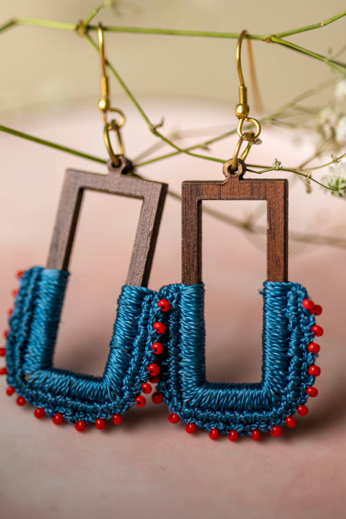 Samoolam Handmade Rectangle Loop Indigo Earrings