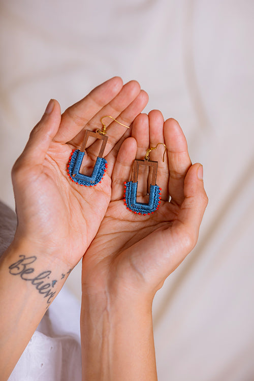 Samoolam Handmade Rectangle Loop Indigo Earrings