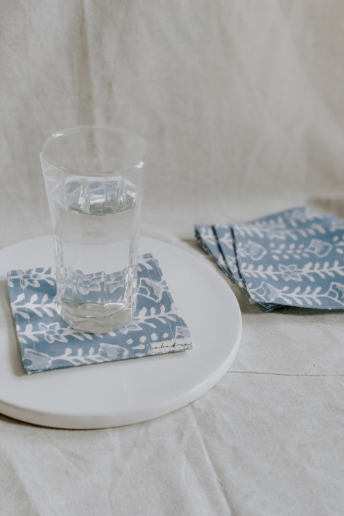 Blue Leaf Cloth Coasters By Ekatra - Set Of 6 X 3