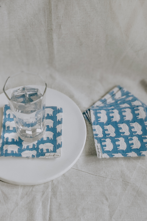 Elephant Motif Cloth Coasters By Ekatra - Set Of 6 X 3